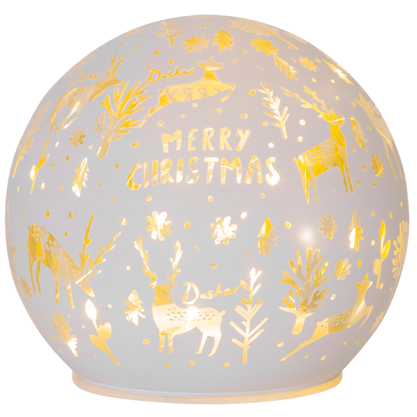 Deko-Glaskugel Merry X-Mas, weiß, 12cm, Wintermotiv, innen Gold