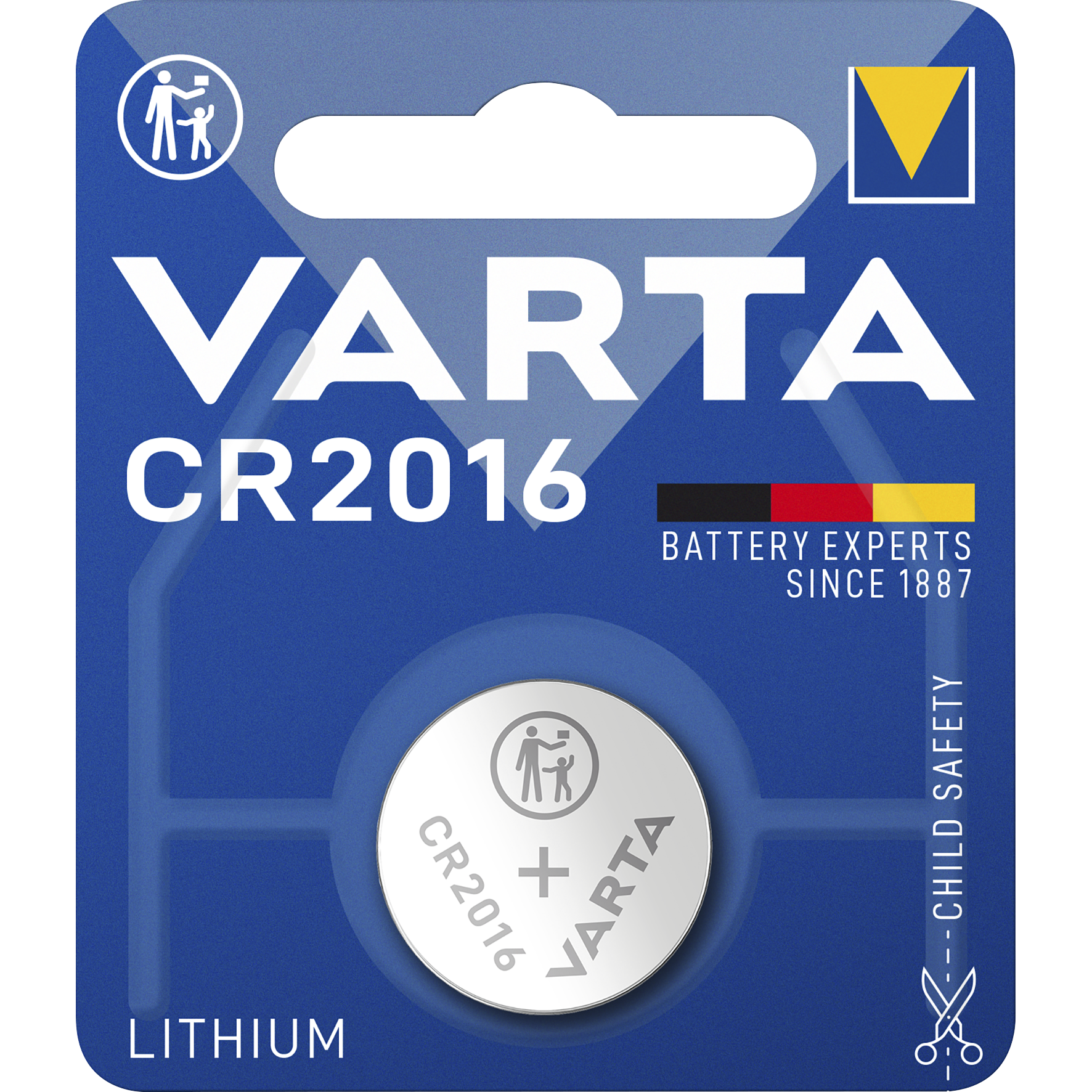 Lithium-Knopfzelle VARTA Electronics, CR 2016, 90mAh, 3V, 1er-Blister